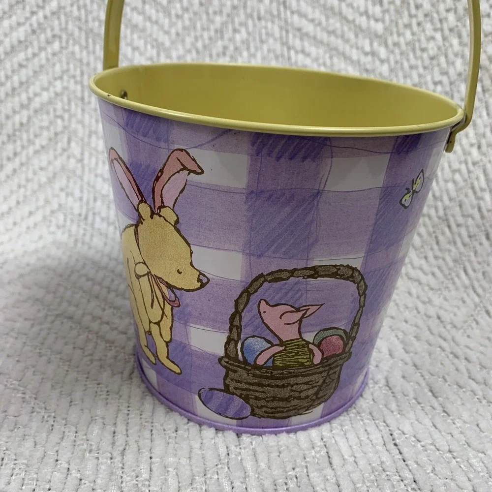 Vintage Classic Winnie the Pooh Bear metal Easter pails Lot‎ Of 2 Piglet Pastel